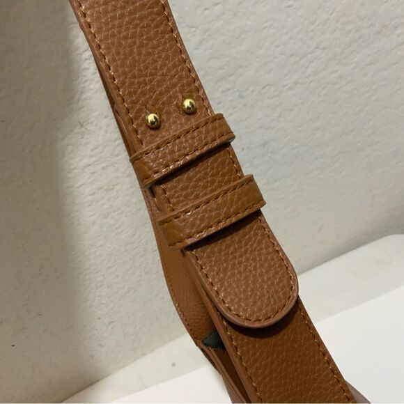 Anthropologie Remi And Reid Vegan Leather  Brown  Crossbody Bag top zip - Picture 8 of 16